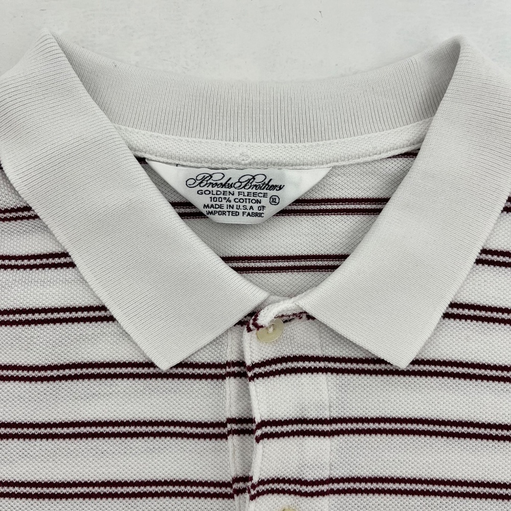 Brooks Brothers Mens X-Large Polo Shirt White Red Striped Fleece Short Sleeve - Picture 2 of 8